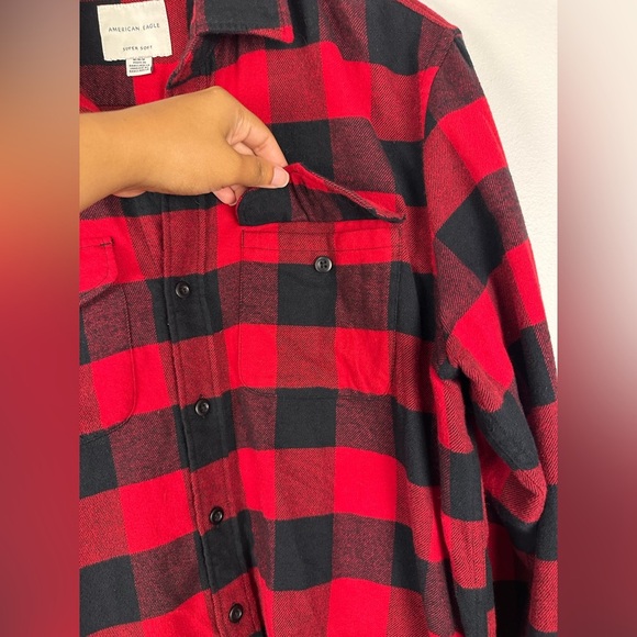 American Eagle Red Buffalo Check Cotton Soft Flannel Long Sleeve Men’s Sz M - Picture 6 of 7